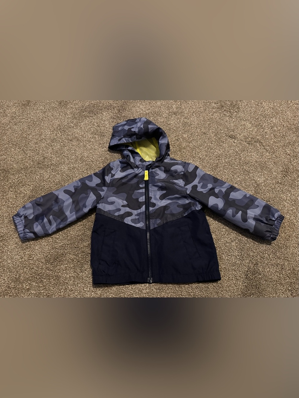 Carter’s Boys Camo Hooded Windbreaker Jacket 24 months 24m Navy Blue Camouflage